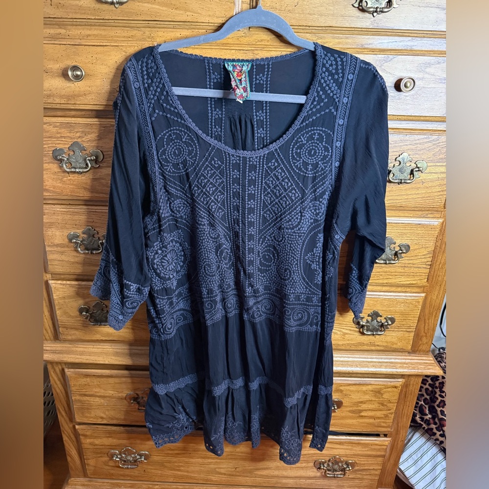Black Dotted Geo Tunic Johnny Was Dress